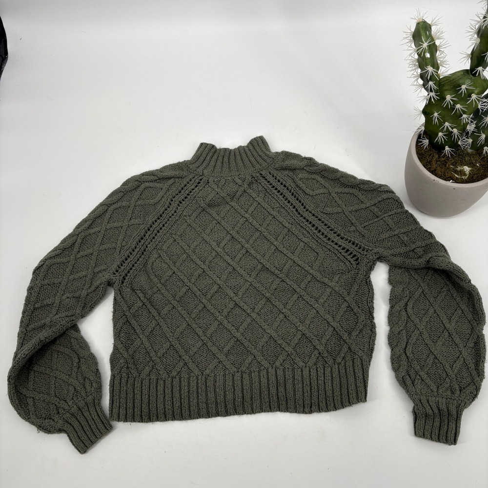 American‎ Eagle Small mock neck cable knit chunky sweater Cropped Green - Picture 4 of 16
